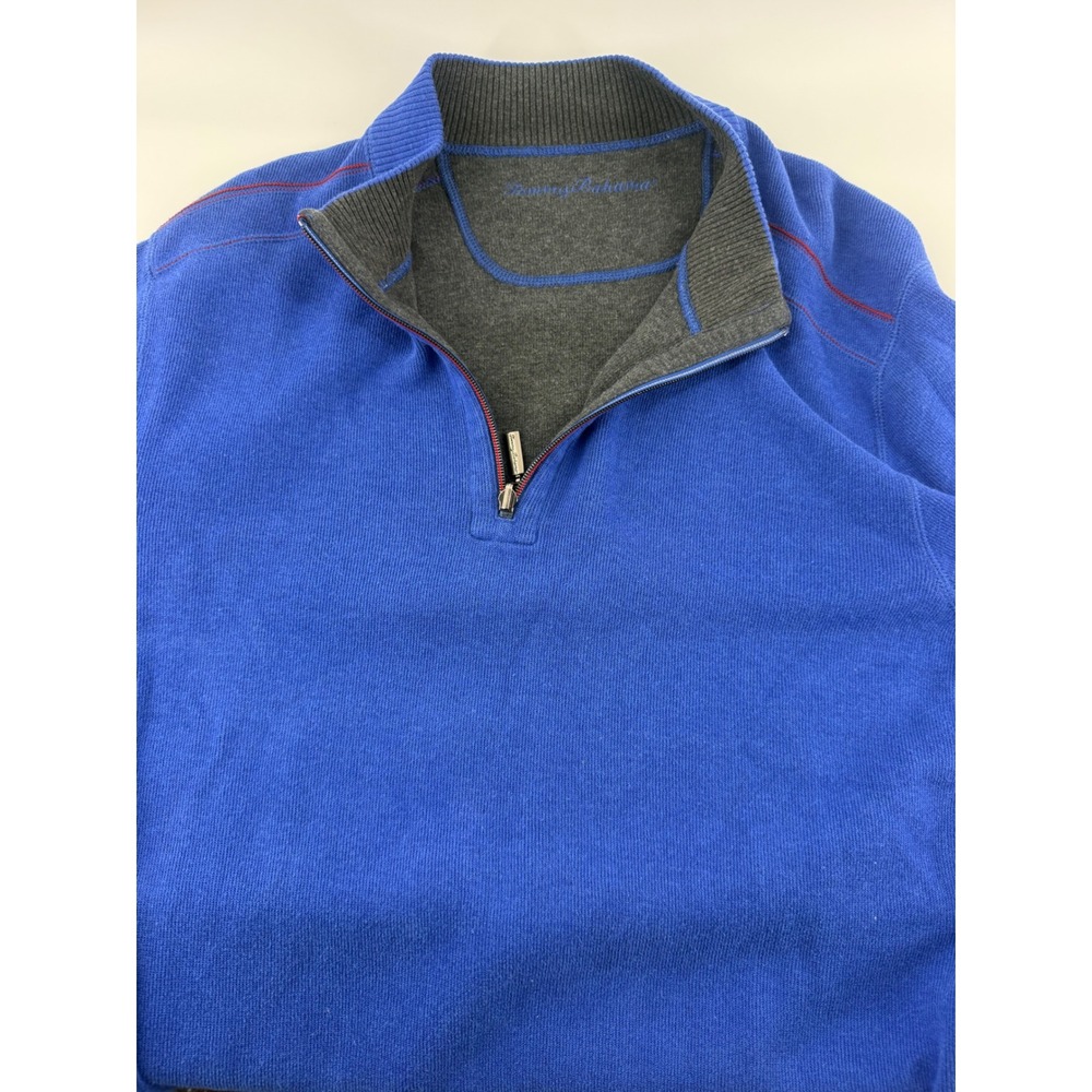 Tommy Bahama Mens Blue Quarter Zip Mock Neck Pullover Sweater XL